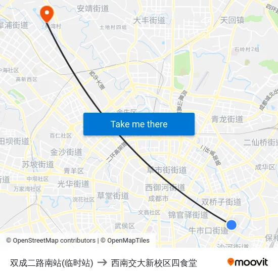 双成二路南站(临时站) to 西南交大新校区四食堂 map