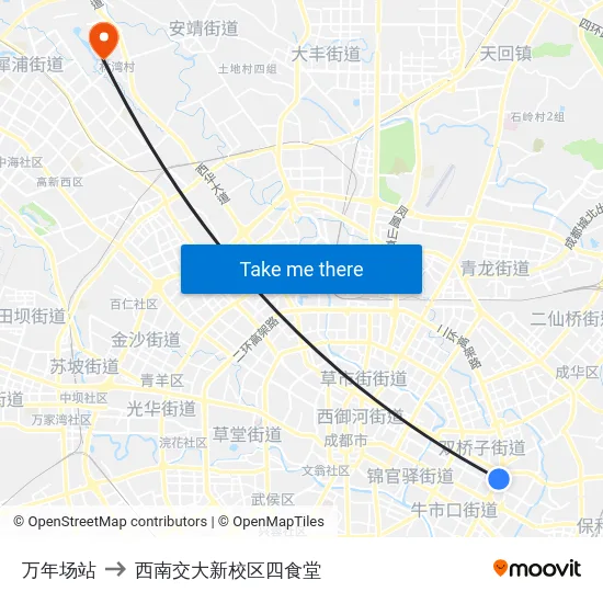 万年场站 to 西南交大新校区四食堂 map