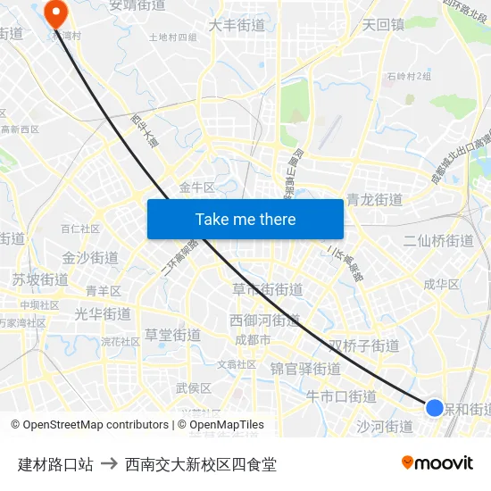 建材路口站 to 西南交大新校区四食堂 map