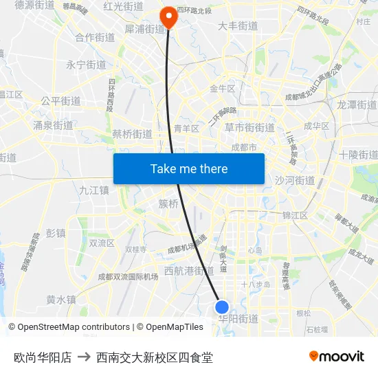 欧尚华阳店 to 西南交大新校区四食堂 map