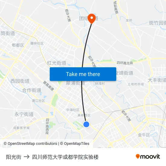 阳光街 to 四川师范大学成都学院实验楼 map