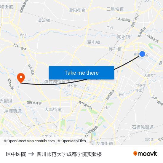 区中医院 to 四川师范大学成都学院实验楼 map