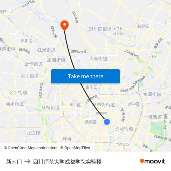 新南门 to 四川师范大学成都学院实验楼 map