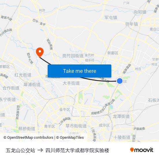 五龙山公交站 to 四川师范大学成都学院实验楼 map