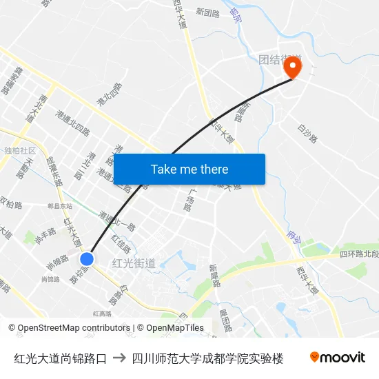 红光大道尚锦路口 to 四川师范大学成都学院实验楼 map
