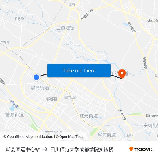 郫县客运中心站 to 四川师范大学成都学院实验楼 map