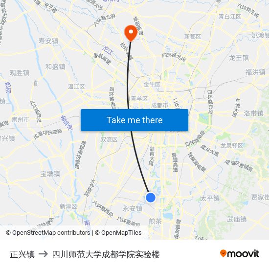 正兴镇 to 四川师范大学成都学院实验楼 map