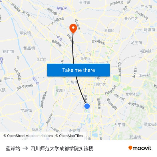 蓝岸站 to 四川师范大学成都学院实验楼 map
