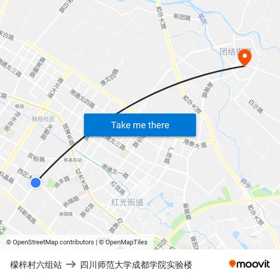 檬梓村六组站 to 四川师范大学成都学院实验楼 map