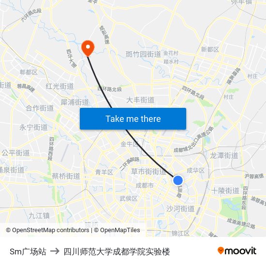 Sm广场站 to 四川师范大学成都学院实验楼 map