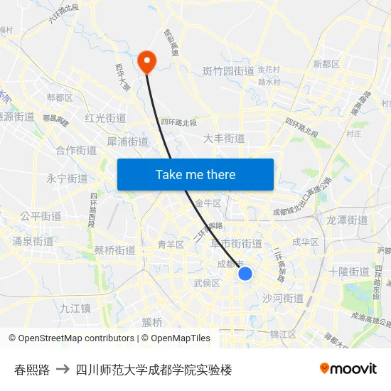 春熙路 to 四川师范大学成都学院实验楼 map