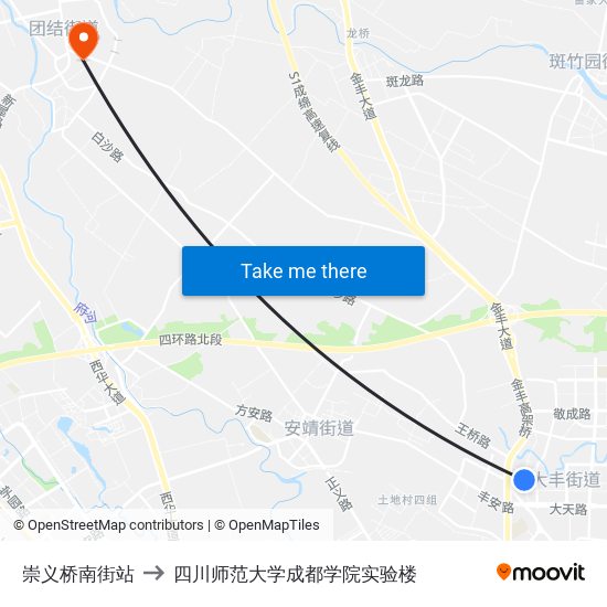 崇义桥南街站 to 四川师范大学成都学院实验楼 map