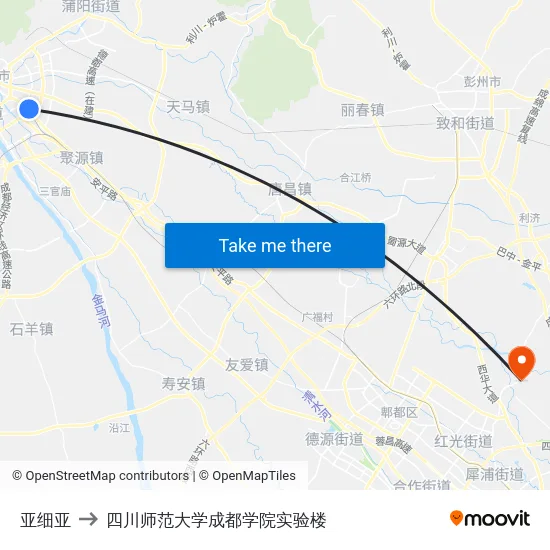 亚细亚 to 四川师范大学成都学院实验楼 map