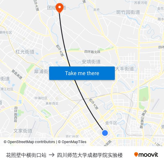 花照壁中横街口站 to 四川师范大学成都学院实验楼 map