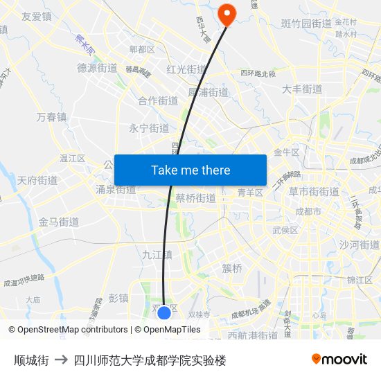 顺城街 to 四川师范大学成都学院实验楼 map