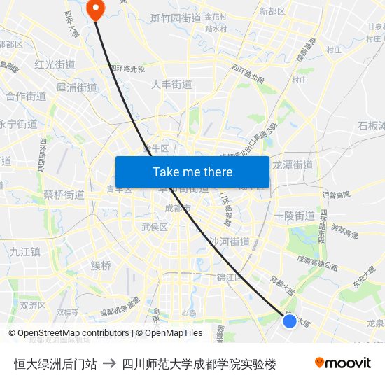 恒大绿洲后门站 to 四川师范大学成都学院实验楼 map