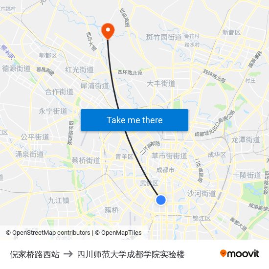 倪家桥路西站 to 四川师范大学成都学院实验楼 map