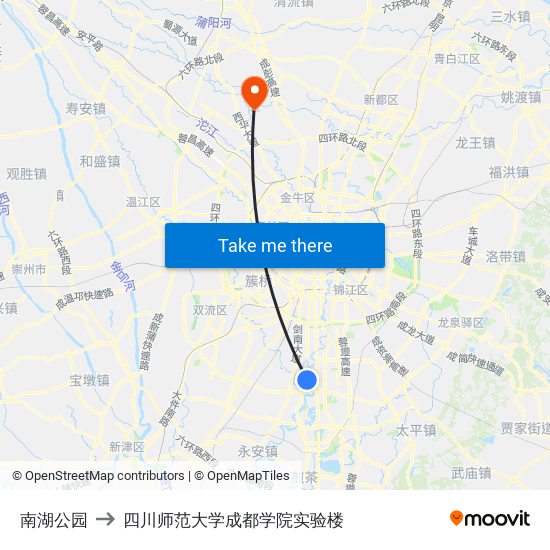 南湖公园 to 四川师范大学成都学院实验楼 map