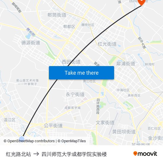 红光路北站 to 四川师范大学成都学院实验楼 map