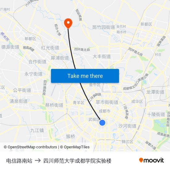 电信路南站 to 四川师范大学成都学院实验楼 map