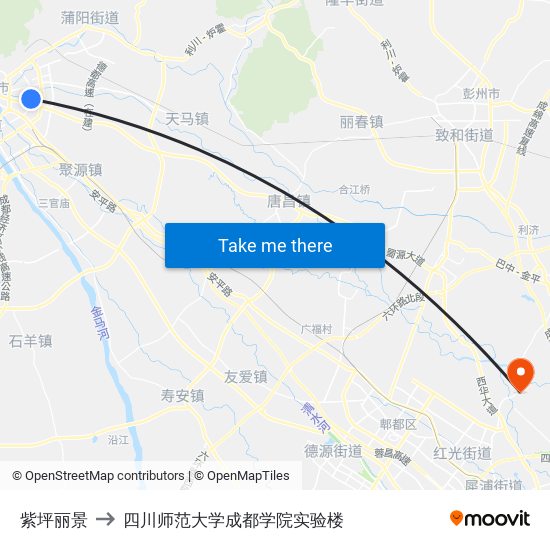 紫坪丽景 to 四川师范大学成都学院实验楼 map
