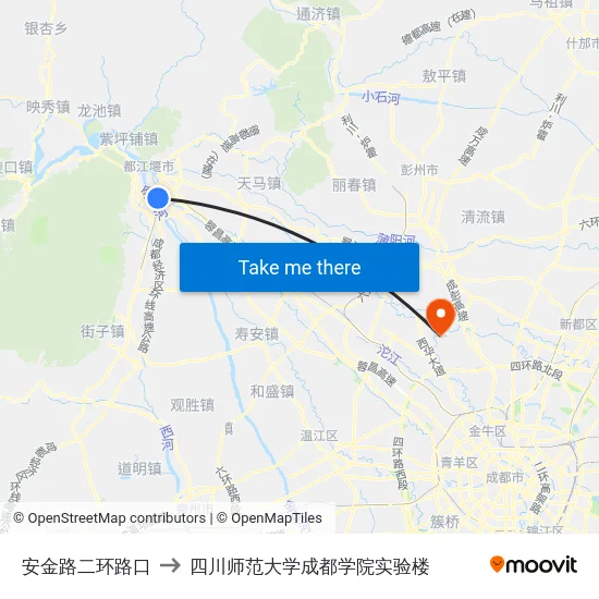 安金路二环路口 to 四川师范大学成都学院实验楼 map
