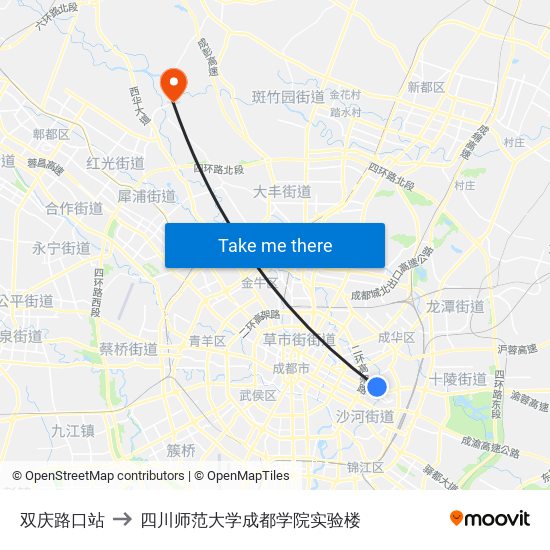 双庆路口站 to 四川师范大学成都学院实验楼 map