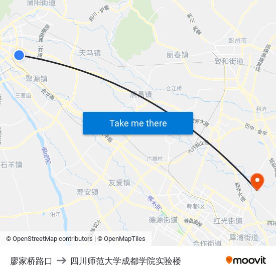 廖家桥路口 to 四川师范大学成都学院实验楼 map