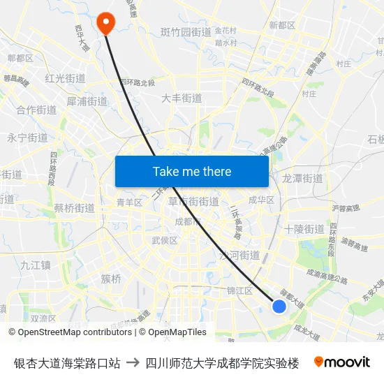银杏大道海棠路口站 to 四川师范大学成都学院实验楼 map