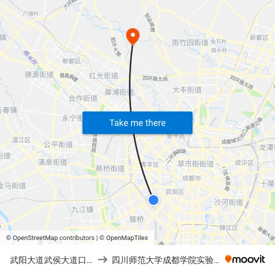 武阳大道武侯大道口站 to 四川师范大学成都学院实验楼 map