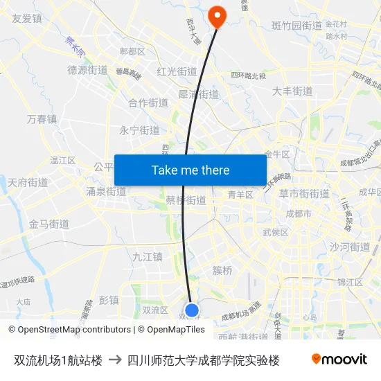双流机场1航站楼 to 四川师范大学成都学院实验楼 map