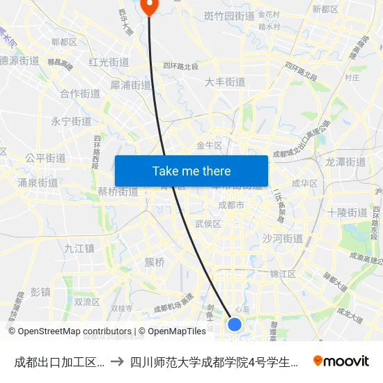 成都出口加工区站 to 四川师范大学成都学院4号学生公寓 map
