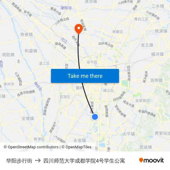 华阳步行街 to 四川师范大学成都学院4号学生公寓 map