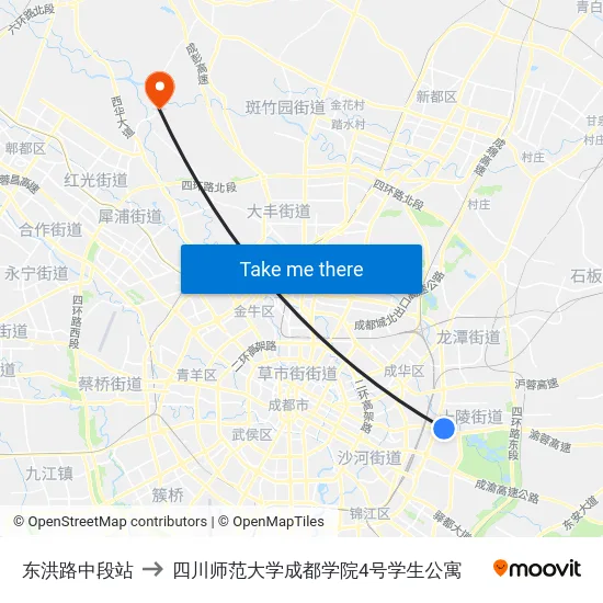 东洪路中段站 to 四川师范大学成都学院4号学生公寓 map