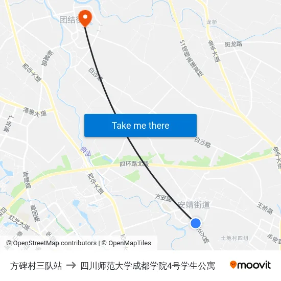 方碑村三队站 to 四川师范大学成都学院4号学生公寓 map