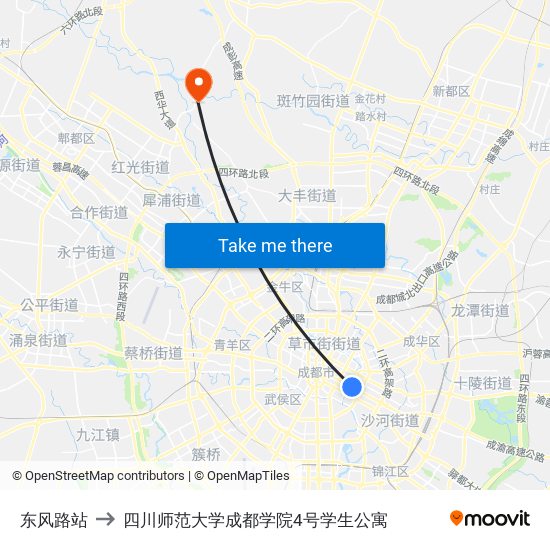 东风路站 to 四川师范大学成都学院4号学生公寓 map