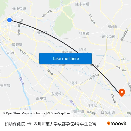 妇幼保健院 to 四川师范大学成都学院4号学生公寓 map