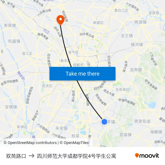 双简路口 to 四川师范大学成都学院4号学生公寓 map