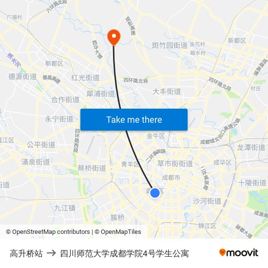 高升桥站 to 四川师范大学成都学院4号学生公寓 map