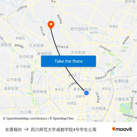 东通顺街 to 四川师范大学成都学院4号学生公寓 map