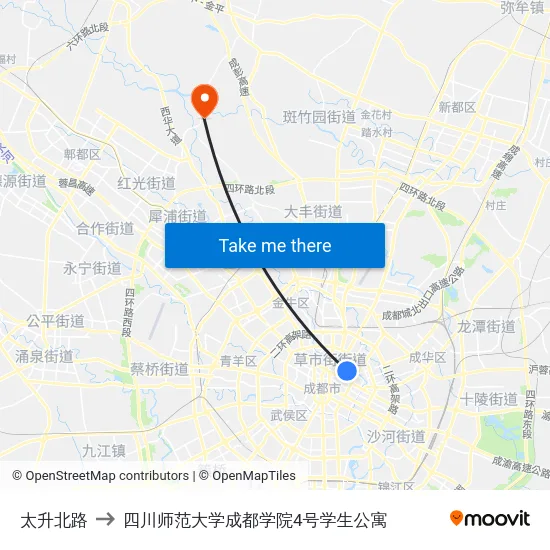 太升北路 to 四川师范大学成都学院4号学生公寓 map