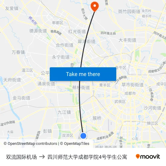 双流国际机场 to 四川师范大学成都学院4号学生公寓 map