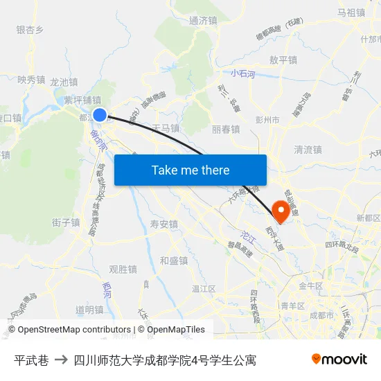 平武巷 to 四川师范大学成都学院4号学生公寓 map