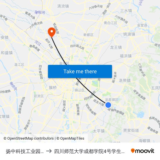 扬中科技工业园站 to 四川师范大学成都学院4号学生公寓 map