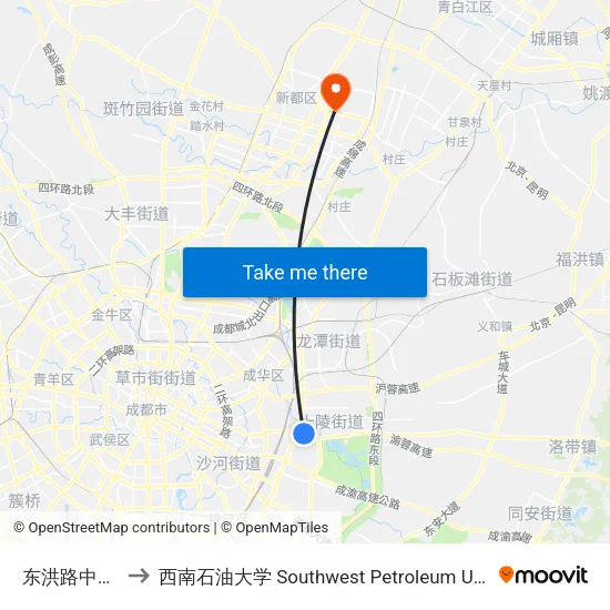 东洪路中段站 to 西南石油大学 Southwest Petroleum University map