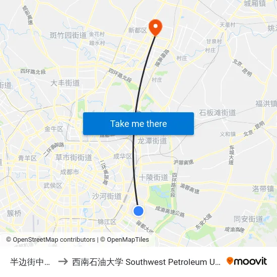 半边街中段站 to 西南石油大学 Southwest Petroleum University map