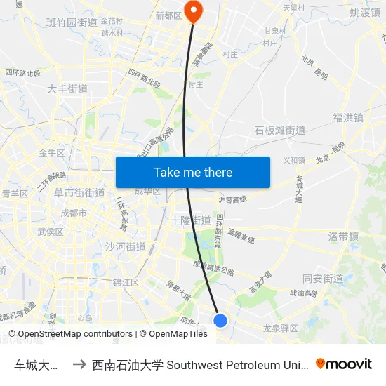 车城大道口 to 西南石油大学 Southwest Petroleum University map