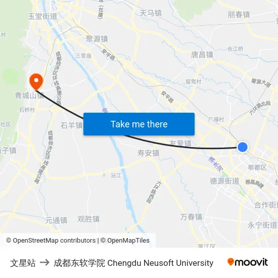文星站 to 成都东软学院 Chengdu Neusoft University map