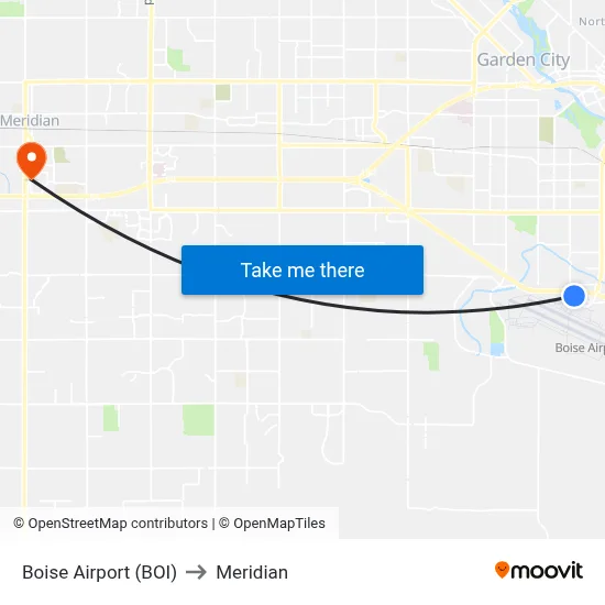 Boise Airport (BOI) to Meridian map