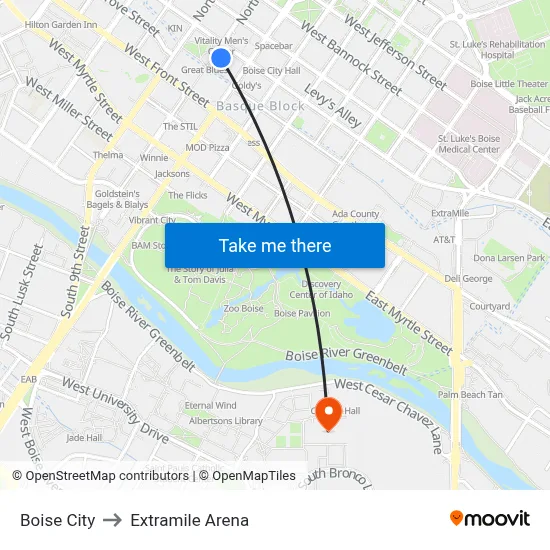 Boise City to Extramile Arena map